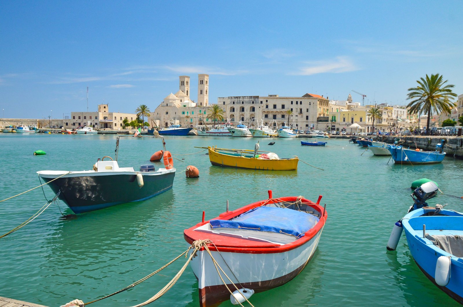 The boats in the small port of Molfetta, village in the Puglia region, Italy